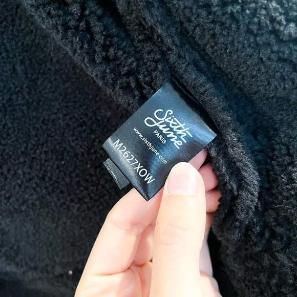 Sixth June Black Faux Shearling Bohemian Full Zip Heavy Moto Jacket M - Picture 12 of 14